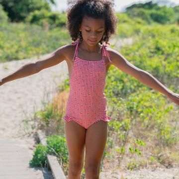 girls cranberry gingham one piece