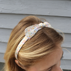 marigold floral and brown gingham headband