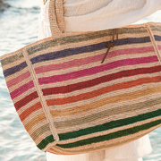 manebi sunset bag large natural raffia rainbow