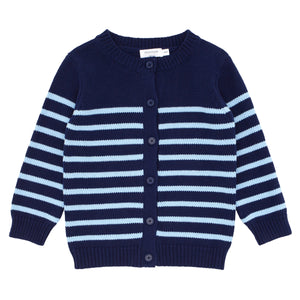 unisex navy and peri blue stripe knit cardigan