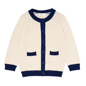 unisex cream and navy trim knit cardigan