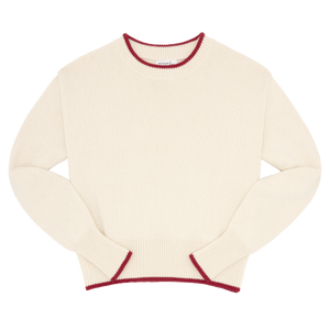 women's cropped cream sweater with red trim