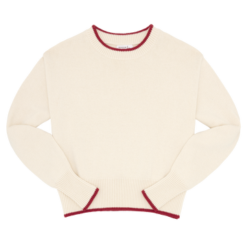 women's cropped cream sweater with red trim