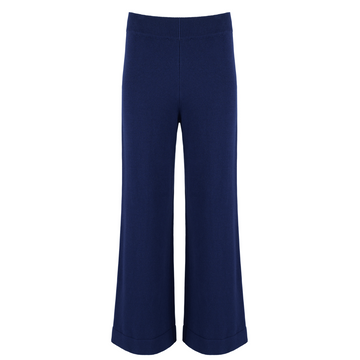 women's navy wide leg knit pant