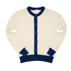 women's cream and navy trim cardigan