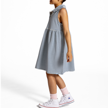 girls cream and denim blue stripe tennis dress