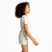 unisex cream and powder blue stripe short