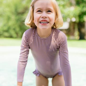 girls cocoa gingham rashguard one piece
