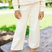 unisex cream wide leg knit pant
