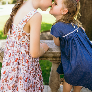 girls chambray embroidered cap sleeve dress