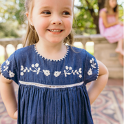 girls chambray embroidered cap sleeve dress