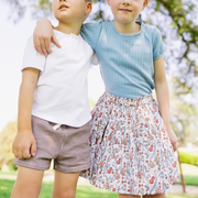 girls dusk blue ruffle pointelle puff sleeve shirt