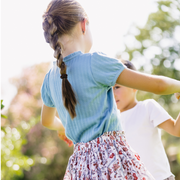 girls dusk blue ruffle pointelle puff sleeve shirt