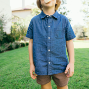 boys chambray short sleeve button down shirt