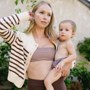 women's cream and brown stripe cropped knit cardigan