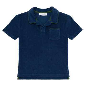 unisex navy french terry polo with evergreen trim