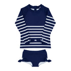 girls navy breton stripe rashguard set