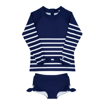 girls navy breton stripe rashguard set