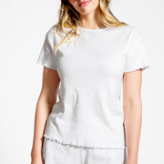 women's white pointelle shirt and short pajamas set