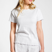 women's white pointelle shirt and short pajamas set