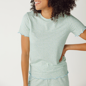 women's hibsicus ditsy shirt and short pima pajamas set