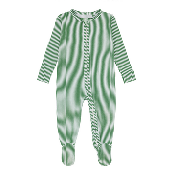 baby hunter green stripe pima footie