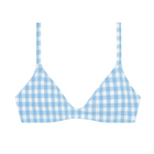 women's surfside blue crinkle gingham scoop neck bikini top