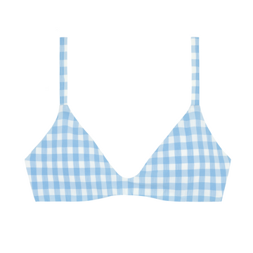 women's surfside blue crinkle gingham scoop neck bikini top