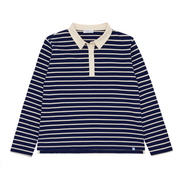 women's navy and cream stripe rugby shirt