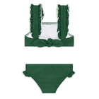 girls evergreen with white trim ruffle strap bikini