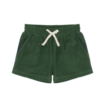 unisex evergreen french terry short with navy side piping