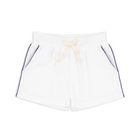 boys white french terry short with navy side piping