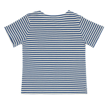 unisex cream and denim blue stripe boatneck tee