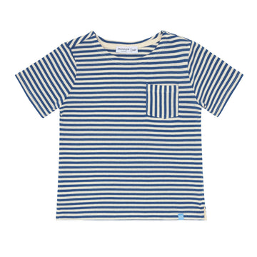 unisex cream and denim blue stripe boatneck tee