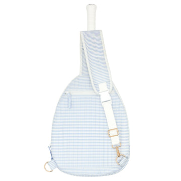 power blue stripe coated tennis bag