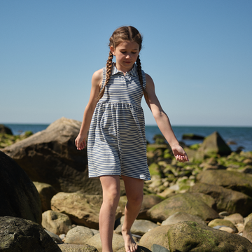 girls cream and denim blue stripe tennis dress