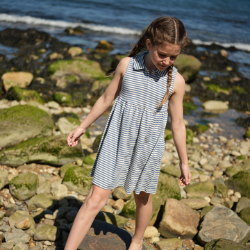 girls cream and denim blue stripe tennis dress