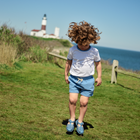 unisex white cotton ringer tee with surfside blue trim