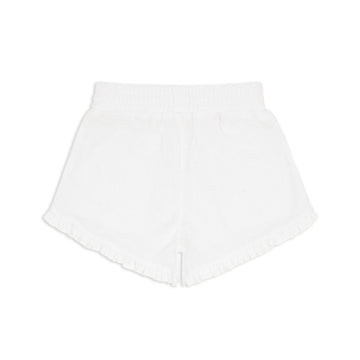 girls white ruffle french terry shorts