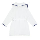 unisex white french terry robe with navy trim