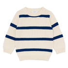 unisex cream and navy wide stripe knit sweater