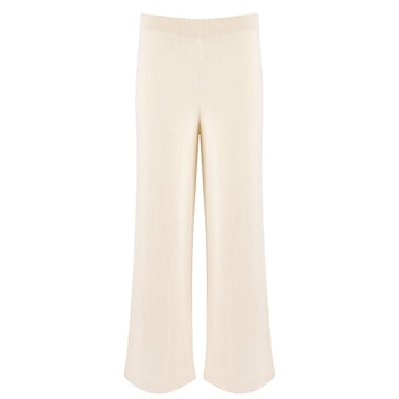 women's cream wide leg knit pant