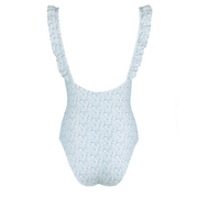 women's slate floral low back ruffle one piece