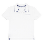 unisex white french terry polo with navy piping