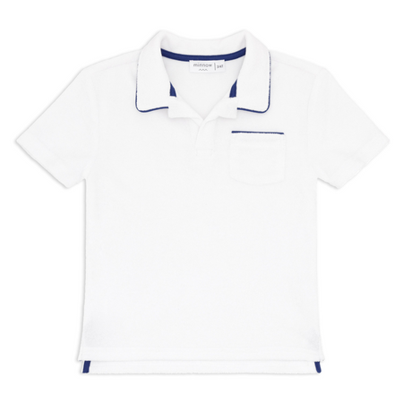 unisex white french terry polo with navy piping – minnow