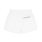 boys white french terry short with navy side piping