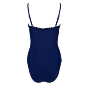 women's navy ruffle edge one piece