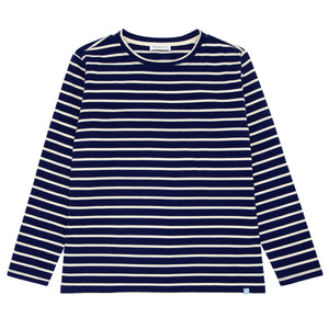 women's navy and cream stripe long sleeve tee