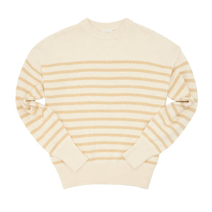 women's cream and tan stripe knit sweater