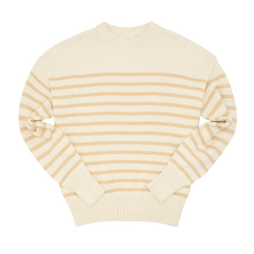 women's cream and tan stripe knit sweater